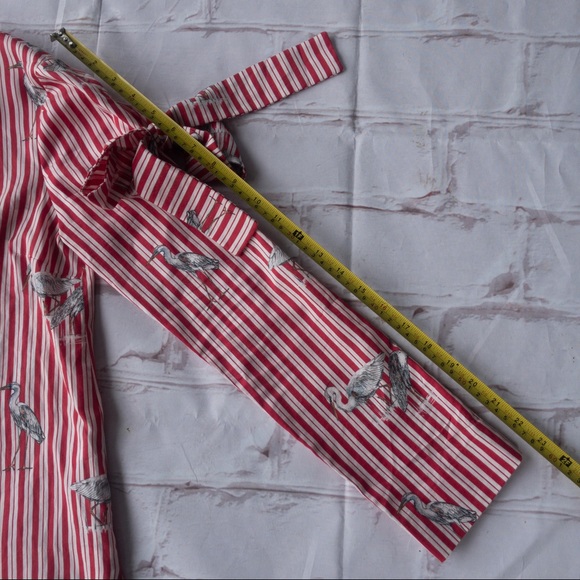 Zara Womens Red Vertical Striped Heron Bird Print Bow with Long Sleeve Blouse XS - Picture 12 of 12